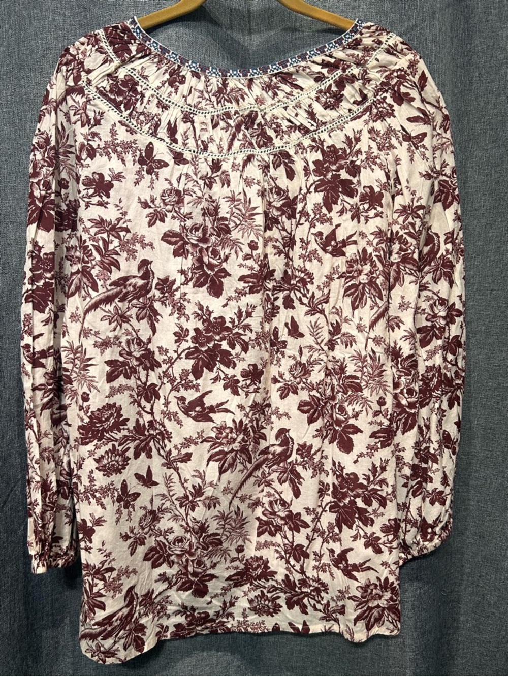 Sundance Loise Toile Long Sleeve Peasant Floral Cotton Boho Blouse Top Size L - Picture 3 of 5